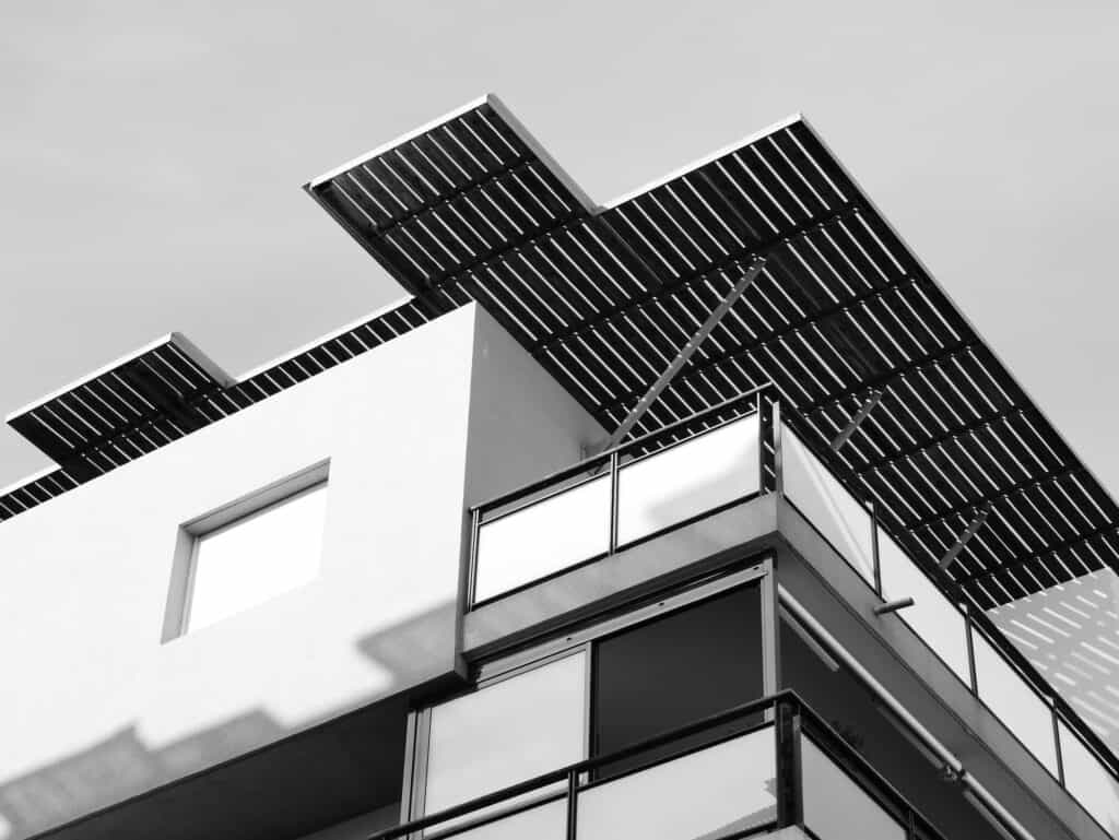 Modern exterior design of an apartment building. Photo in monochrome